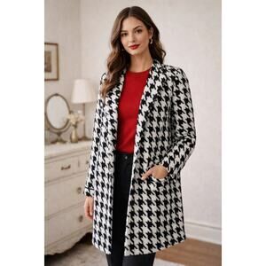 Wool Blend Houndstooth Vintage Classic Timeless Capsule Luxury Coat 6